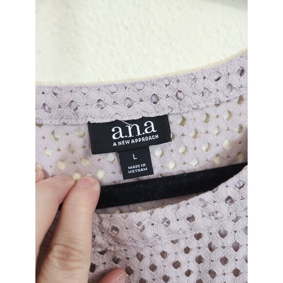 a.n.a Top Women's L Large Mauve Purple Eyelet Lace Peplum Sleeveless Blouse Boho - Picture 5 of 7